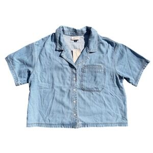 Universal Thread Oversized Blue Denim Short Sleeve Button Down Shirt Large NWT